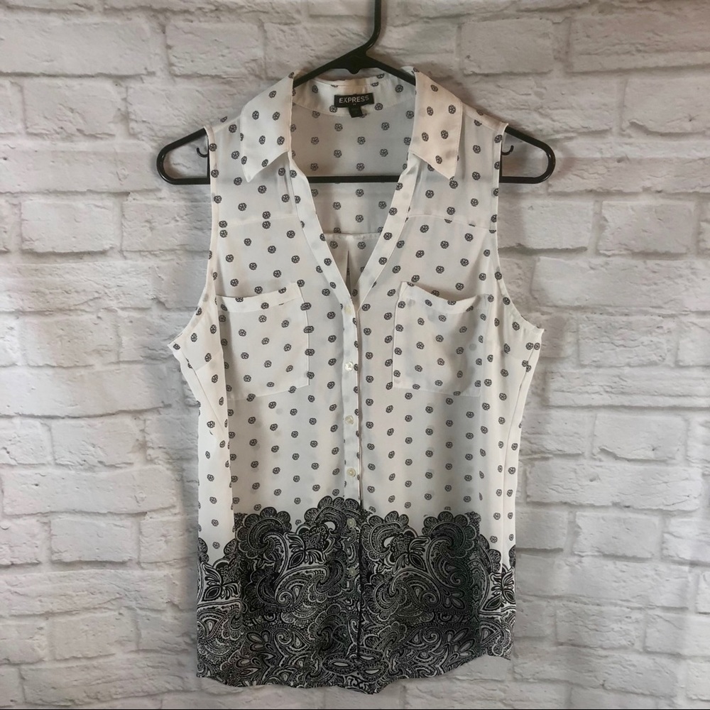 Express White & Black Paisley Sleeveless Portofino
